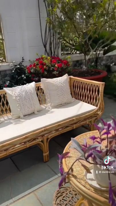 Ghế Sofa Mây Đan Caro Vintage Kèm Nệm ĐAN TRÀ - Bàn Ghế Mây Tre Đan