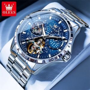 OLEVS | OLEVS 6689 Nam Đồng Hồ Tự Động Dây Thép Không Gỉ Cao Cấp Dây Da Dạ Quang Đa Năng Bầu Trời Đầy Sao Đầm Đồng Hồ Đeo Tay