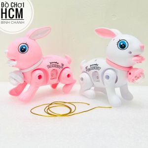 [CÓ CLIP] Đồ chơi giải trí thỏ pin có đèn nhạc kèm dây cho bé dắt đi dạo dành cho bé yêu thích động vật thỏ con