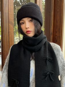 Jushengyoupin Scarf Hat Set Winter Warmth Anti-cold New 2024 Cozy Cotton Knitted Cap Large Brim round Top for Women