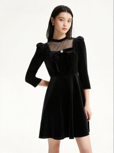 Vero Moda | Đầm Ngắn Nẹp eo Phong Cách Retro Chất liệu Velvet Mesh