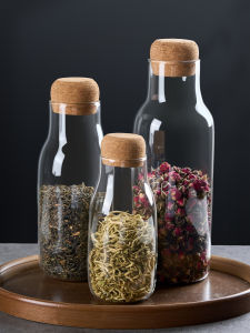 High Borosilicate Glass Sealed Storage Jar Cork Sealed Flower Tea Storage Container Modern Simple Style Kitchen Storage Cylinder