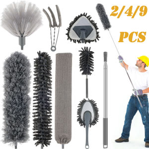 4PCS Long Handle Microfiber Duster Brush Set Scalable Bedside Duster Brush For Sofa Bed Furniture Cars Corner Home Cleaning Tool