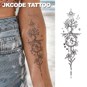 Herbal Tattoo Stickers Music Festival Ins Style Cute Design Forest Environmental Theme Tattoo - Tree of Life - Pattern Armband Tattoo Flower Language Sentences Elegant Style Cute Tattoo Fashion Girl Accessories Womens Foot Hand Neck Shoulder Collarbon...