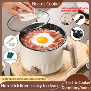 (1-3 Days Delivered)1.8L MultiFunction Cooker Mini Ceramic Non Stick liner Rice Cooker electric food Hotpot Noodle电煮锅with Steamer 3-pin SG Plug