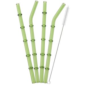 4/6/8pcs Green Bamboo-shaped Straws Set Reusable Glass Straw with Brush Suitable for Milkshakes Juices Coffee Bar Accessories