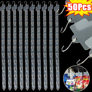 30/50pcs Snack Hanging Strips Store Hang Snacks Display Hanger Hooks Transparent Supermarket Food Hanging Strip With S Hooks Kitchen Storage Clip