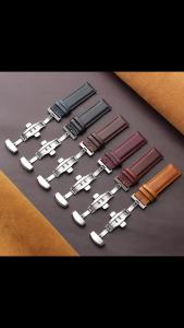 Phát Hành Nhanh Dây Da Chính Hãng 18mm 20mm 22mm Nam Doanh Nhân Retro Dây Đeo Màu Nâu Đen Da Bê Da Bò Có Khóa Bướm