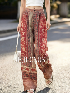 AEJUONOS | Ethnic Style Casual Print Loose Straight Pants