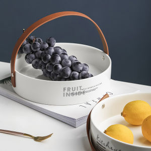State Life Northern Europe Leather Handle Plate Living Room Home Light Luxury Tea Table Ceramic Tray Snack Candy Plate Fruit Plate