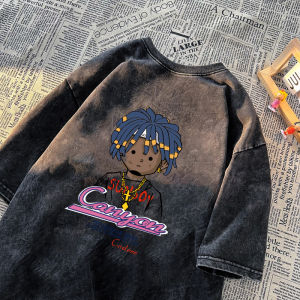 เสื้อยืดแขนสั้นผ้าฝ้ายแท้ ทรงหลวม สำหรับผู้ชาย ฤดูร้อน 2025 ใหม่ สไตล์อเมริกัน ไฮสตรีท ซักแล้ว โอเวอร์ไซส์ แขนสั้น เทรนด์