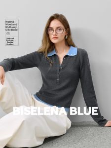 BEIQIANI | Retro Color Blocking Mulberry Silk Wool Blend Knit Sweater