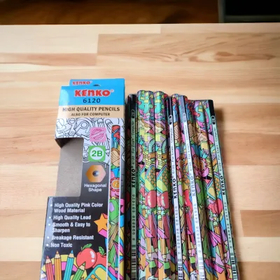 Pensil Kenko 2B Motif Doodle / Pensil Kayu 1 Pak Ujian Komputer Hexagonal Lusinan Grosir