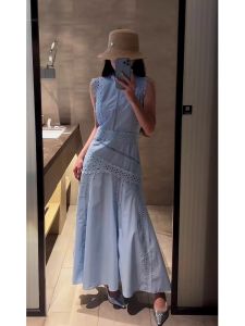DANTING | Chic Korean Style Blue Sleeveless Dress