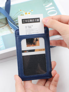 Genuine Leather ID Card Holder Lanyard Bus Access Control Neck Strap Cowhide Work ID Card Sleeve School Meal Card Holder