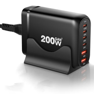 200W GaN USB C Charger Station for Cellphones 6 Ports high power Multi-Port Fast Charging for iphone for MacBook LED indicator