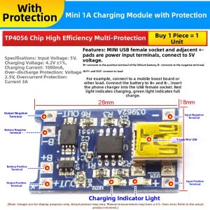 Risym | 18650 Battery Charging Module with Integrated Protection Overcurrent Safety Type-C 1A
