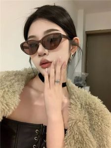 2025 New Retro Tea Brown Cat Eye Sunglasses Women High Sensation Spicy round Face Sun Glasses Slimming Sun Protection