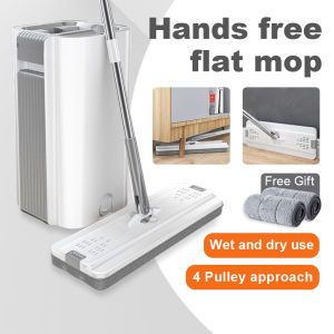 [SG Seller] Flat Mop with Bucket Hands-free Self Cleaning Magic Flat Mop and Bucket Floor Cleaning Tool Broom Lazy Mop Hand-Free Mop