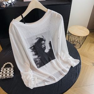 Retro Printed Long Sleeve Sun-Protective T-Shirt
