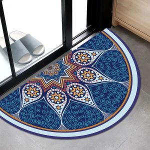 VIKAMA Half Round Boho Mandala Doormat Non Slip Washable Entry Rug for Front Door Bathroom Bedroom Home Decor