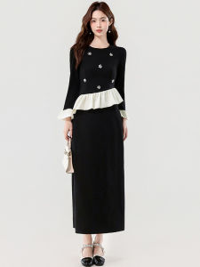 French Elegant Floral Long Sleeve Top And Half Skirt Two Piece Set Autumn New Arrival City Commute High Waist Bell Sleeve