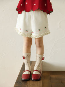YOEHYAUL | Color Contrast Turn-down Collar Flutter Sleeve Shirt and Fresh 7/8 Length Flared Shorts Set