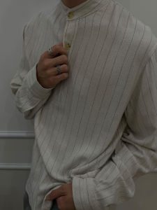 Zozo Forest [3130] Rayon Linen Blended Stripes Small Turtleneck Fall and Winter Bottoming Long Sleeves Shirt