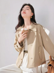 XIANGYING | Áo Khoác Dài Trench Coat Phong Cách Anh Nữ Ngắn Tay Màu Kaki