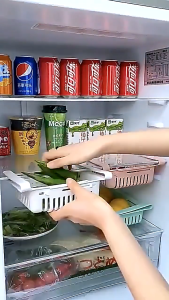 Bekas Simpanan Peti Sejuk Boleh Laras Extendable Fridge Organizer Drawer Rak Dapur Jimat Ruang Storage Box