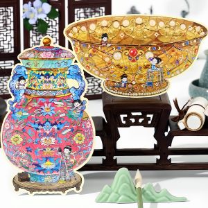 Infeelme Large Size Puzzle Stickers Scenic Decoration Old Object Restorer Miniature Scene Roux Phoenix Crown Golden Bowl