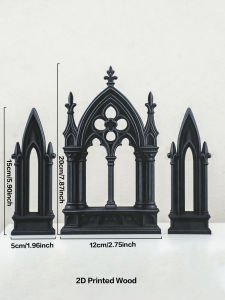 3pcs Gothic Style Castle Shape Tabletop Ornament Black Wooden Cathedral Arch Book Ends Vintage Home Office Shelf Decor Gift