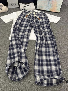 Quần Ống Đứng Kẻ Caro Màu Xanh Da Trời Cleanfit Cho Nam Mùa Hè Mỏng Quần Ống Rộng Phong Cách Lười Biếng Quần Dài Thoải Mái