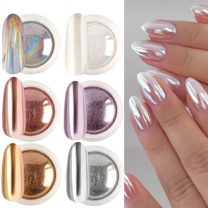 Bộ 6 Bột Nhũ Chrome Trang Trí Móng Tay Màu Vàng Bạc Hiệu Ứng Cầu Vồng Ánh Kim Lấp Lánh Dùng Cho Trang Trí Nail Art