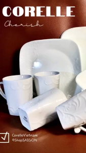[Hiếm] Corelle USA - Cherish - Full 16 Món Bộ Tô Dĩa Cốc Hoa Nổi Siêu Đẹp