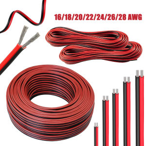 5/10m Red Black Hookup Wire 2 Pin Automotive Flat Cable 16/18/20/22/24/26/28 AWG Extension Wires Doorbell LED Ribbon Lamp Light