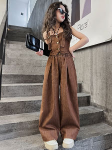 Bộ Đồ Denim Mùa Hè Cho Bé Gái Bộ Đồ Hai Mảnh Cotton Ngắn Tay Quần Dài Thời Trang Phong Cách HongKong Cổ Điển Cho Bé Gái 9 Tuổi