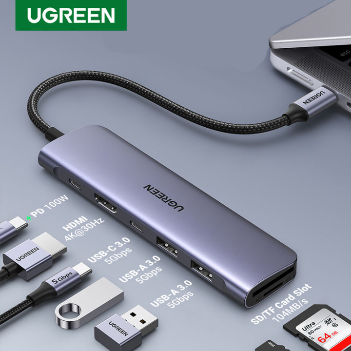 UGREEN USB C Hub 7-in-1, 5 Gbps USB-C Hub with 4K HDMI, 100W Power ...