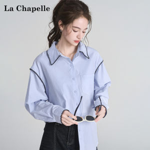La Chapelle | Áo Sơ Mi Dân Dã Màu Xanh Biển Phong Cách Hàn Quốc Cổ Polo Đốm Màu