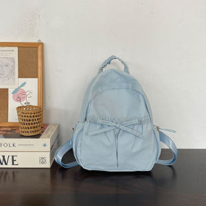 2024 New Korean-Style Nylon Double Shoulder Bag Sweet Lady Bow Pattern Medium Size Zipper Closure Ideal for Campus and Outdoor Use