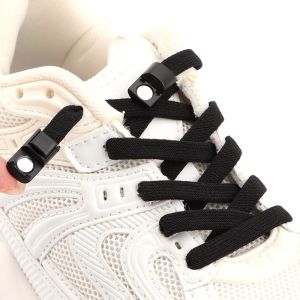 1Pair Flat Shoelaces Magnetic Metal Lock Elastic Shoe Laces Without Ties Choice for Sports Enthusiasts Lazy Shoelace Rubber Band