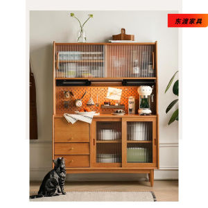 Nordic Style Solid Wood Dining Room Cabinet Glass Bowl Cabinet Japanese Style Drawer Storage Cabinet Simple Small Apartment Cabinet Wine Display Cabinet