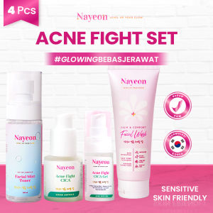 Nayeon skincare korea paket complete anti jerawat 4pcs facial wash+toner mist+acne fight+acne fight cica gel