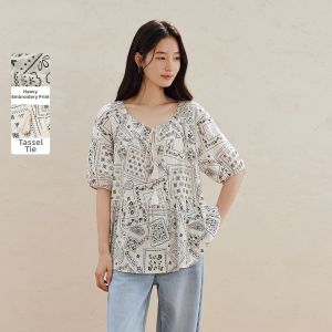 INMAN | Floral Print Shell Tassel Tie Loose Shirt