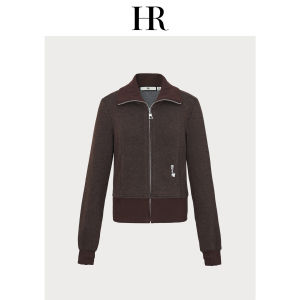 HR | Double-Sided Wear High Collar Jacket Women Casual Short Top Color Block Commute Style Polyester Viscose Rayon Wool Silk