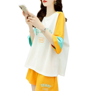 plus Size Casual Sportswear Set Womens Short Sleeve T-Shirt Shorts Two-Piece Suit Korean Style Summer New Arrivals Cotton Polyester Blend