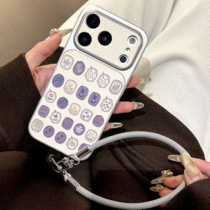 Fashion Purple Lavender Illustration Flower Phone Case For iPhone 17 16 15 13 11 14 12 Pro Max Lychee Leather Cover With Lanyard