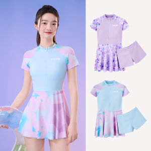 Womens Two-Piece Swimsuit Thermal Spring Bathing Slimming Conservative Set High-End Sensation Small Chest plus Size