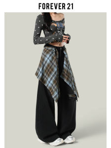 Forever 21 American Style High Waist Torn Denim Pants Womens Vintage Draped Pear Shaped Wide Leg Long Trousers