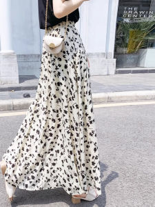 Floral Print Chiffon Maxi Skirt Summer Womens Fashion Large Flounce Half-length A-Line Skirt High Waist Concealing Crossbody